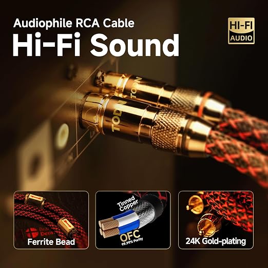 TODN RCA Stereo Cable Audiophile HiFi Interconnect Shielded RCA Cables