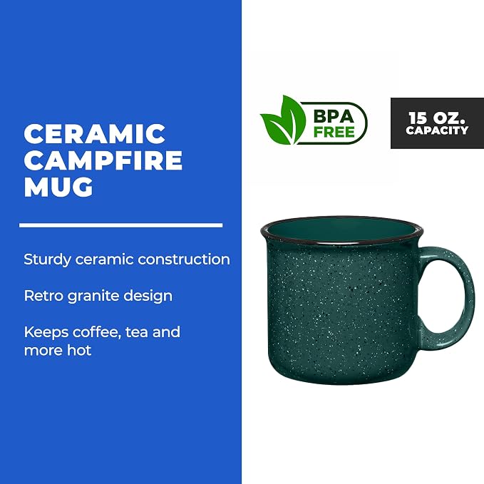 Set of 16 Ceramic Campfire Mugs – 15 Oz, Camping – Customizable
