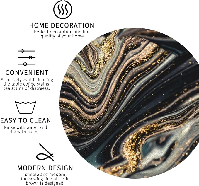 Black Gold Marble Style Coasters Set of 6 Coasters