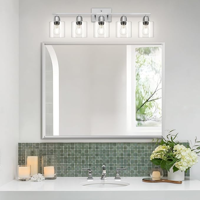 Modern Brushed Nickel 5 Light Bathroom Vanity Light
