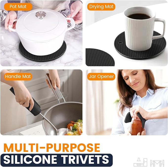Silicone Trivet Mats 4 Heat Resistant Pot Holders Multipurpose Non-Slip Hot Pads