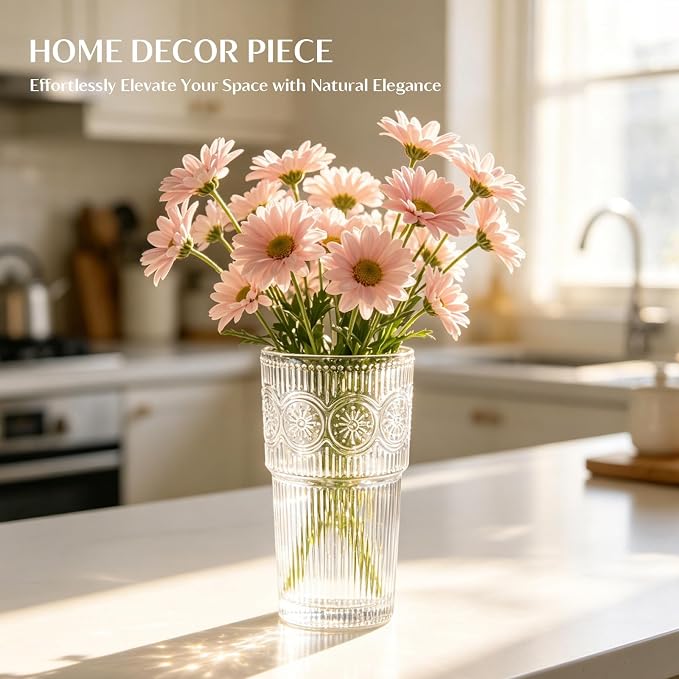 INSETLAN 20oz Ribbed & Floral Glass Tumblers