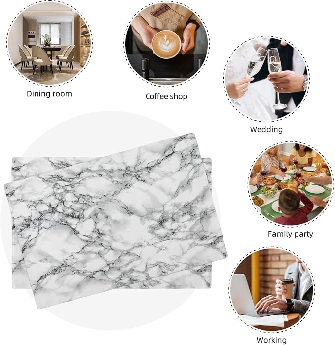 Fiokroo Black and White Marble Placemats Set of 4 Table Mats Table Tableware