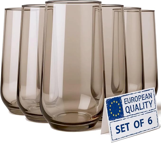 Smokey Sand Drinking Glasses Set of 6 | Translucent Brown Glassware | 16 oz