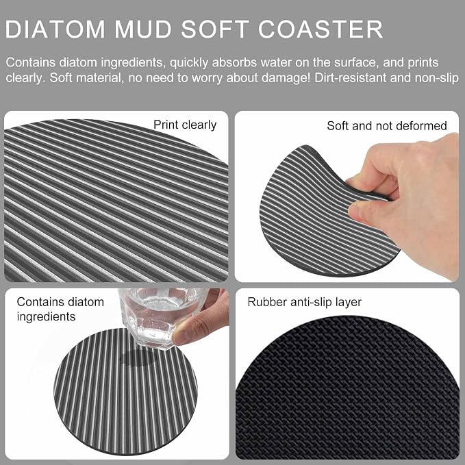 Geometric Grey Coasters Set of 2, Abstract Contemporary Minimalist Line Soft