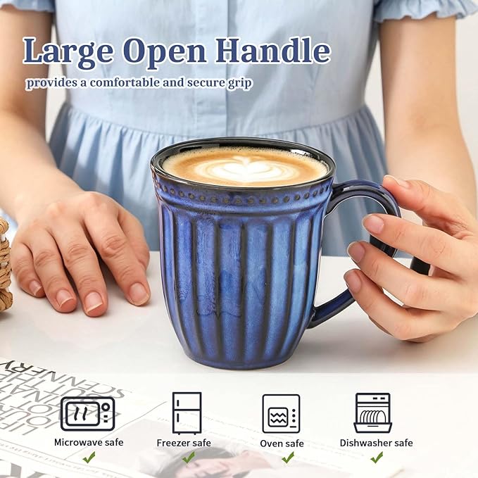 Coffee Mugs Set of 4, 16oz Navy Blue Ceramic Coffee Mug