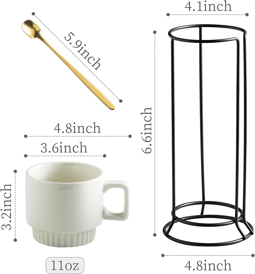 Miamolo Coffee Mugs Set of 4, Stackable Coffee Cups