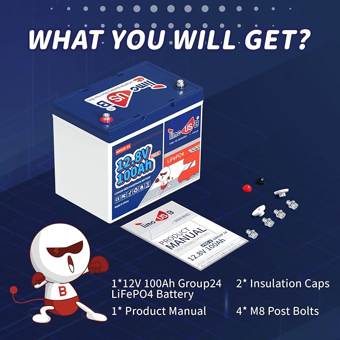 12V 100Ah Group24 Mini LiFePO4 Battery, Grade A Battery Cells, Drop-in