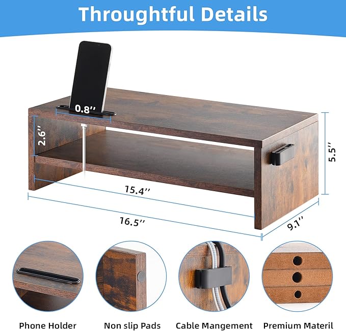 Marbrasse 16.5 Inch Monitor Stand, 2 Tier Computer Monitor Riser