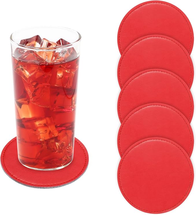 uxcell 5Pcs PU Leather Coasters