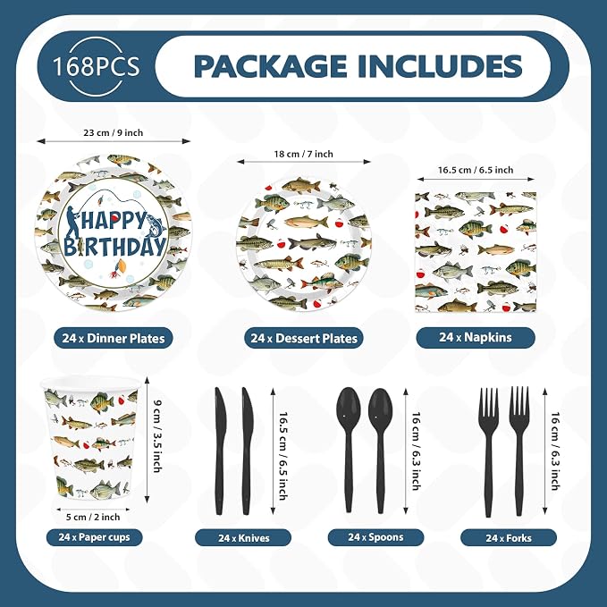 250Pcs Gone Fishing Birthday Party Decorations, Serves 50 | Gone Fishing Plates