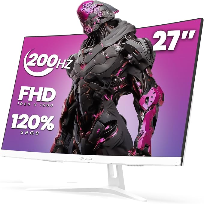 CRUA 27" Curved Gaming Monitor, FHD 1920x1080P, 165Hz/200Hz Computer Monitor