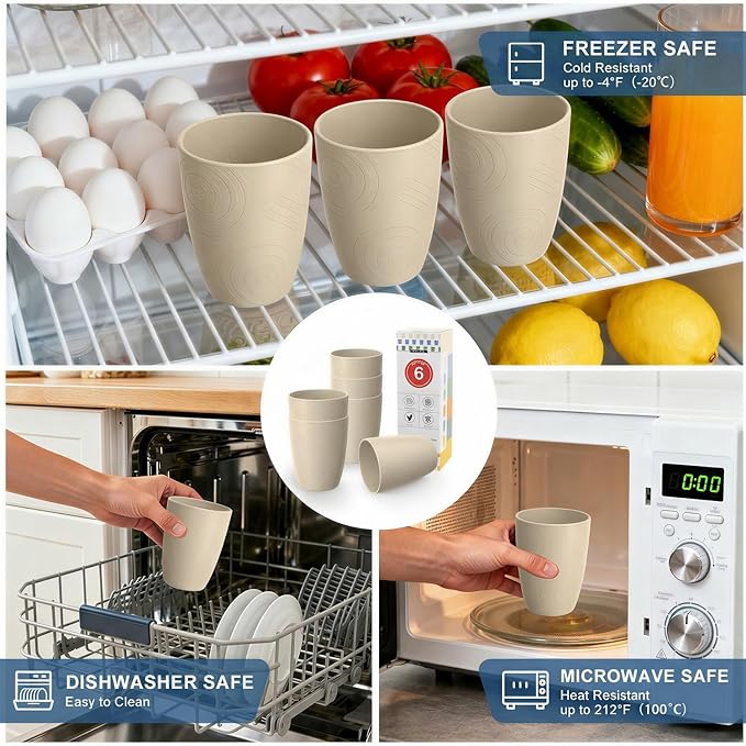 Unbreakable Wheat Straw Cups, Alternative to Plastic Cups Set 6 PCS, 16 OZ