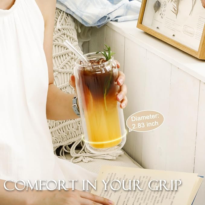 LIBWYS Double Wall Drinking Glass Cups