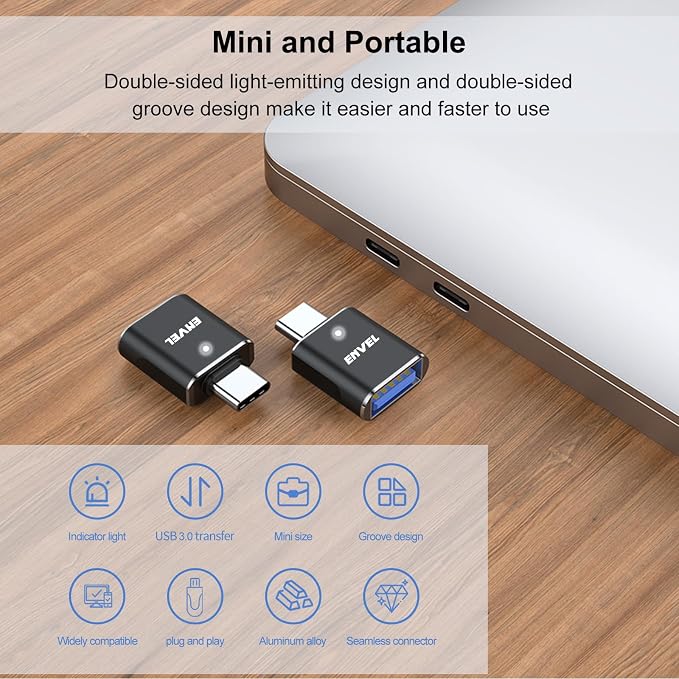 ENVEL USB to USB C Adapter, USB3 5Gbps High Speed Data Transfer, OTG Converter