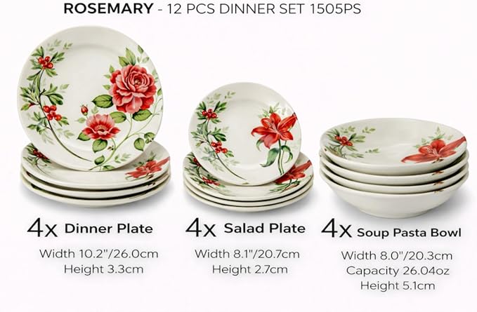 Tudor Royal 12-Piece Round Porcelain Dinnerware Set, Service