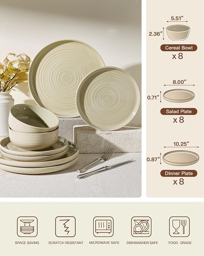 Stoneware Dinnerware Set with Pasta Bowls, Service