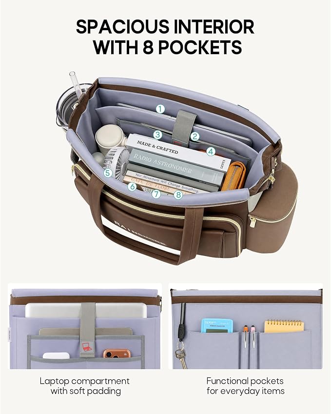 RAINSMORE Teacher Bag for Women, 15.6" Laptop Work Tote, 40oz Cup Holder |