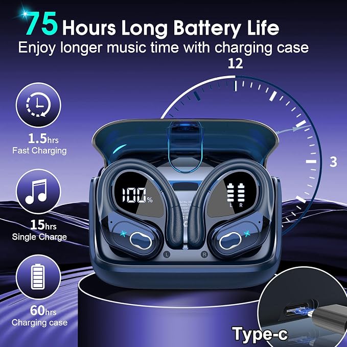 Wireless Earbuds 75hrs Bluetooth 5.4 Headphone Sport, 2025 Bluetooth Earbuds