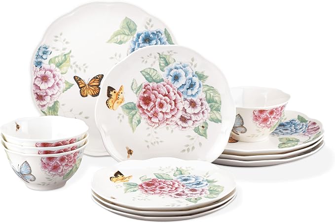 Lenox Butterfly Meadow Hydrangea Porcelain 12-Piece Dinnerware Set