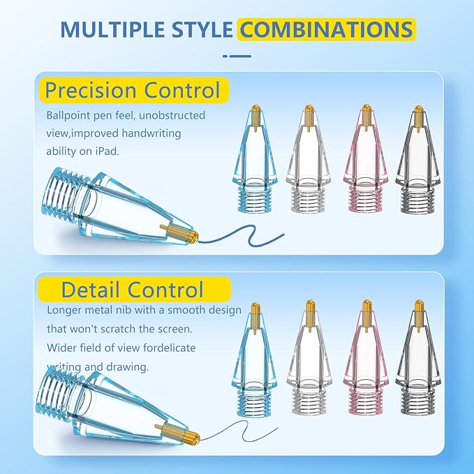 2+6 Pack for Apple Pencil Tips, Upgraded Replacement Pencil Nibs for Apple