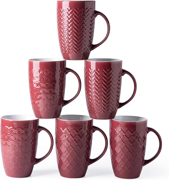 AmorArc 20 oz Large Coffee Mugs Set of 6, Embossed Ceramic Coffee Mugs