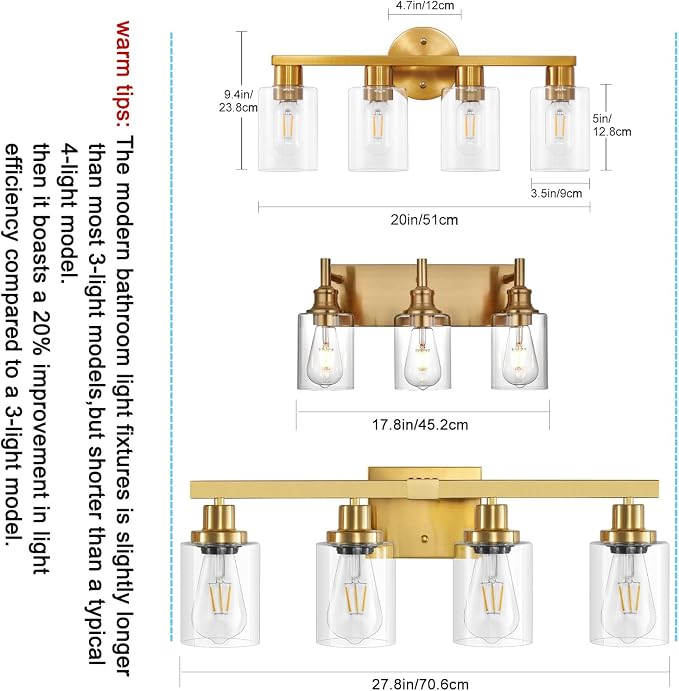4 Light Gold Bathroom Vanity Light