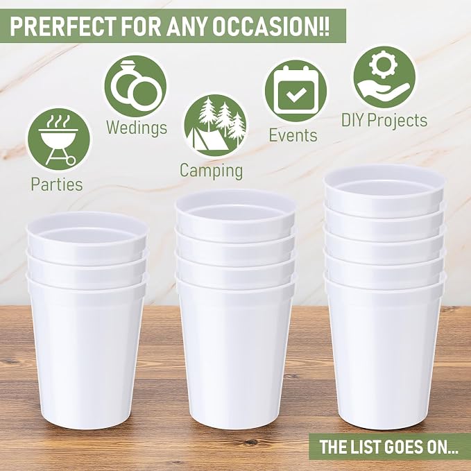Yungyan 50 Pack 16 oz Stadium Cups Reusable Plastic Cups Blank Drink Stadium