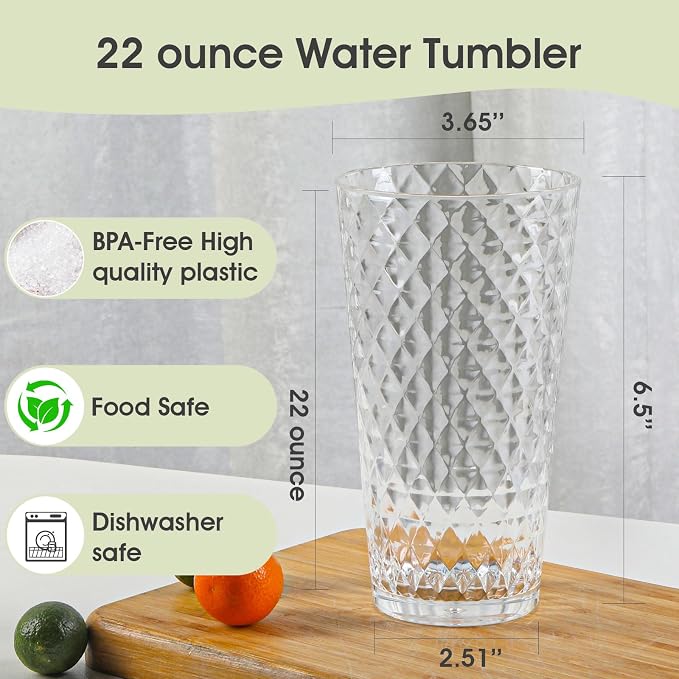 BPA-Free Plastic Tumblers 8 Pack | Reusable Dishwasher Safe | Stackable