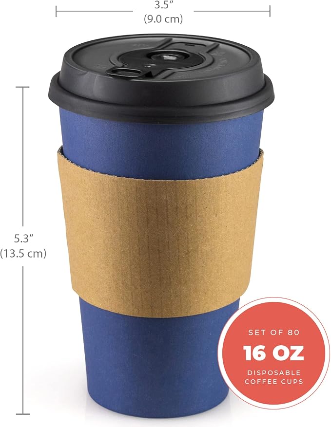 Disposable Coffee Cups With Lids - 16 oz To Go Coffee Cups With Sleeves and
