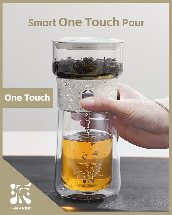 ZENS Glass Tea Infuser Pot, Modern One Touch Tea Maker