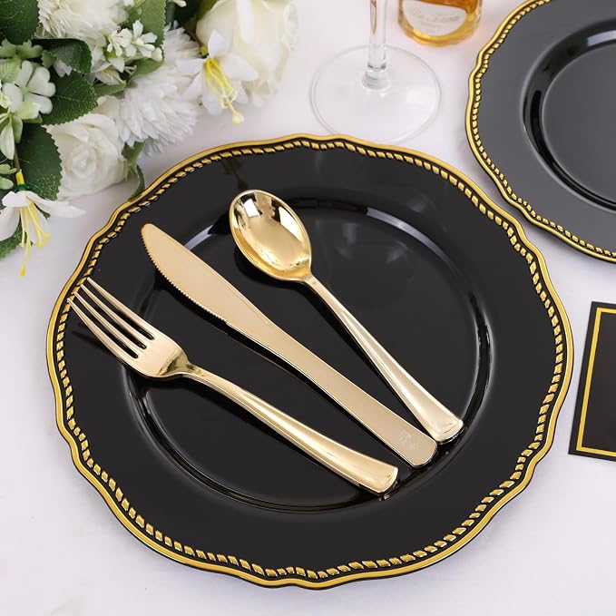 60pcs Black Plastic Plates