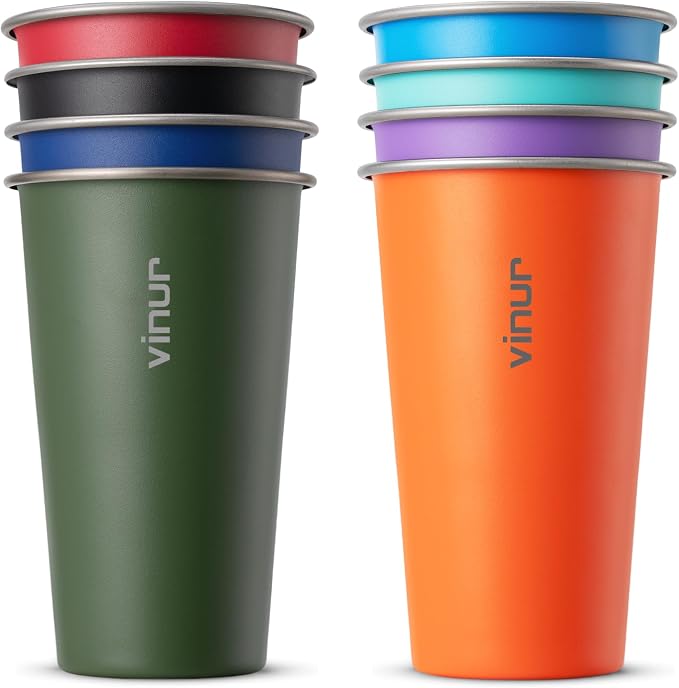 VINUR Stainless Steel Cups-20 oz Stackable Metal Drinking Glasses 8 Pcs | 20 oz