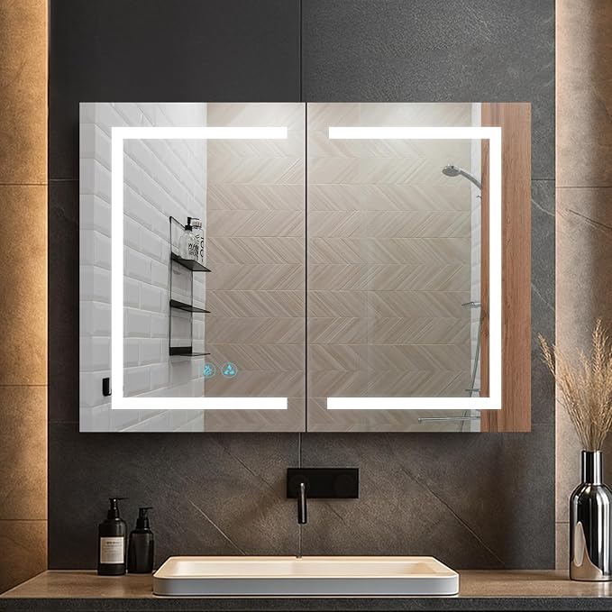 40x26 LED Lighted Bathroom Medicine Mirror Cabinet