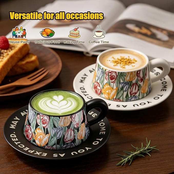 Tea Cup and Saucer Set Floral Design Porcelain Ceramic Coffee Cup Sets