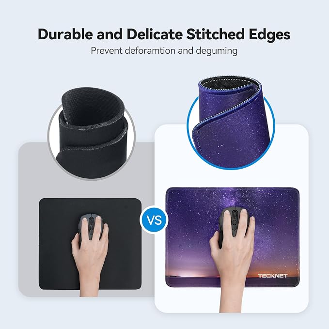TECKNET Mouse Pad with Anti-fray Stitching, Waterproof Surface & Non-Slip