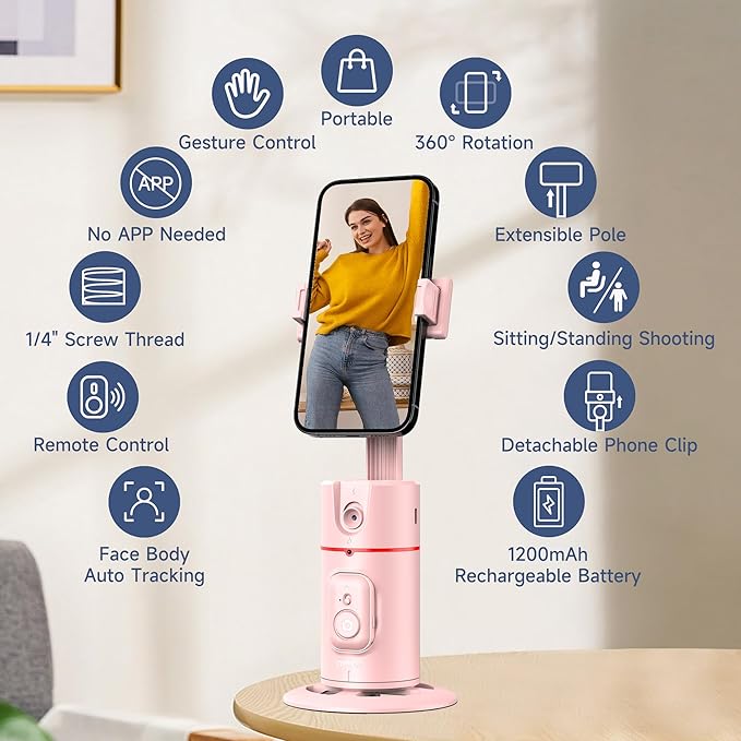 Auto Face Tracking Phone Holder, Gesture Control & Remote, Face Tracking Tripod