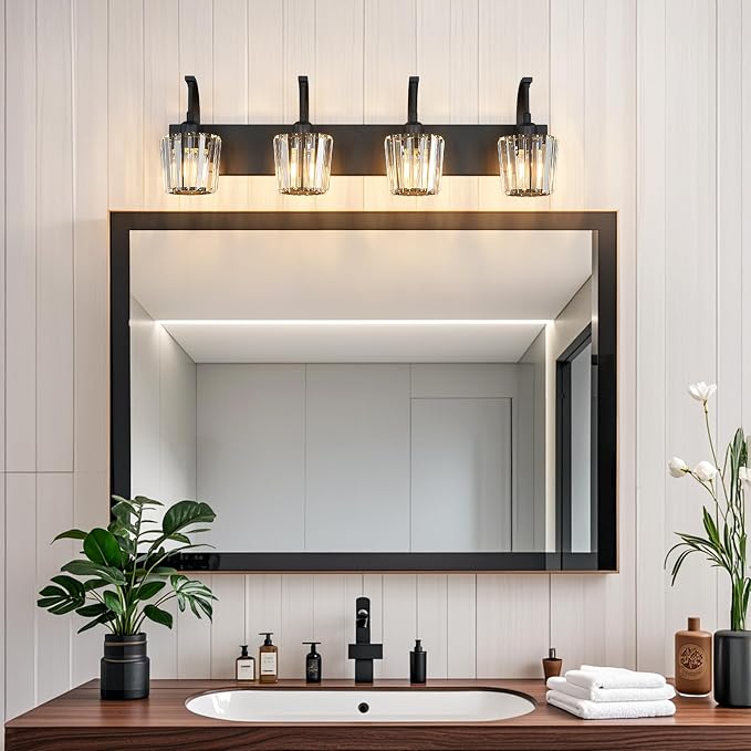 Modern Bathroom Vanity Light, 4-Light Black Wall Sconce