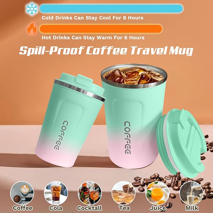 SPLMIFA Travel Coffee Mug Leak-Proof, Reusable Coffee Cups