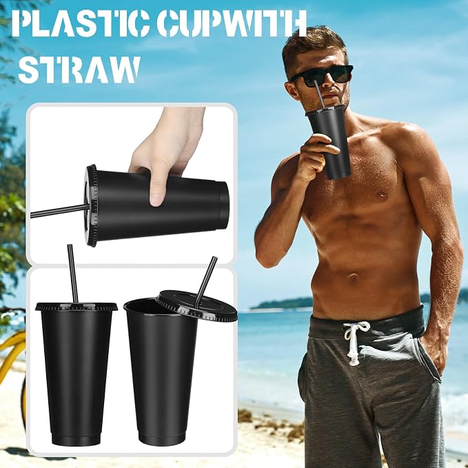 Bokon 60 Sets Tumbler with Straw and Lid Bulk 24 oz Reusable Plastic Cups to Go