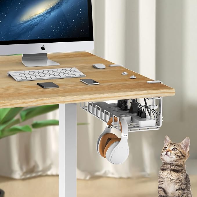 Under Desk Cable Management Tray, L 15.7''W 6.3'' No Drill Steel Desk Cable