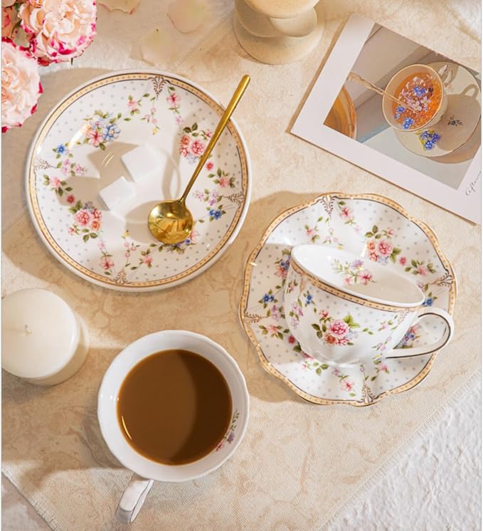 6 oz Vintage flower Ceramic cup and 6" saucer set