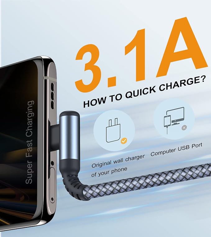 sweguard USB Type C Charger Cable Right Angle iPhone 16 Charger Nylon Braided