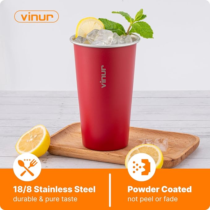 VINUR Stainless Steel Cups-20 oz Stackable Metal Drinking Glasses 8 Pcs | 20 oz