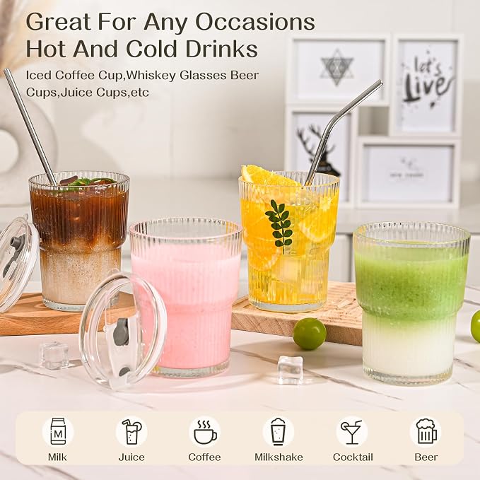 13oz Iced Coffee Cups, Reusable Tumbler Glass to Go Cup