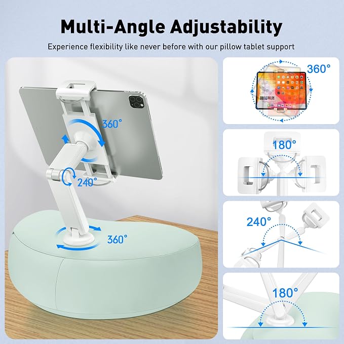 AboveTEK Tablet Pillow Stand for Bed, Hands-Free 360° Adjustable iPad Pillow