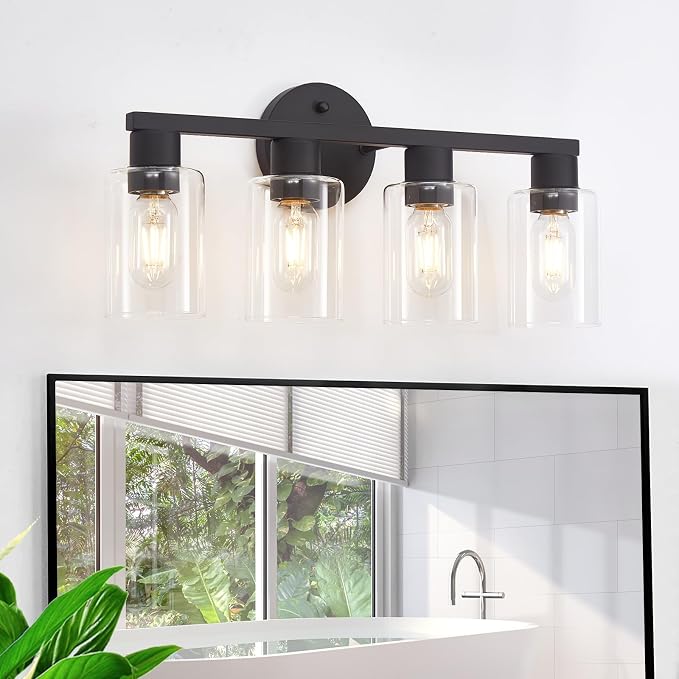 4 Light Bathroom Vanity Light, Matte Black Bathroom Light Fixtures