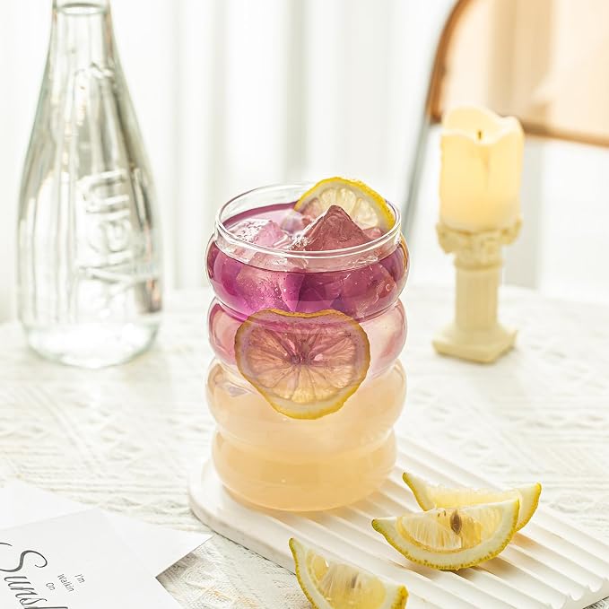 KEMORELA 2PCS Wave Bubble Beverage Glasses