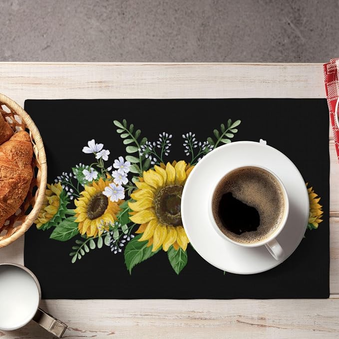 Fiokroo Sunflowers Wild Flowers Placemats Set of 6 Table Mats Table Tableware