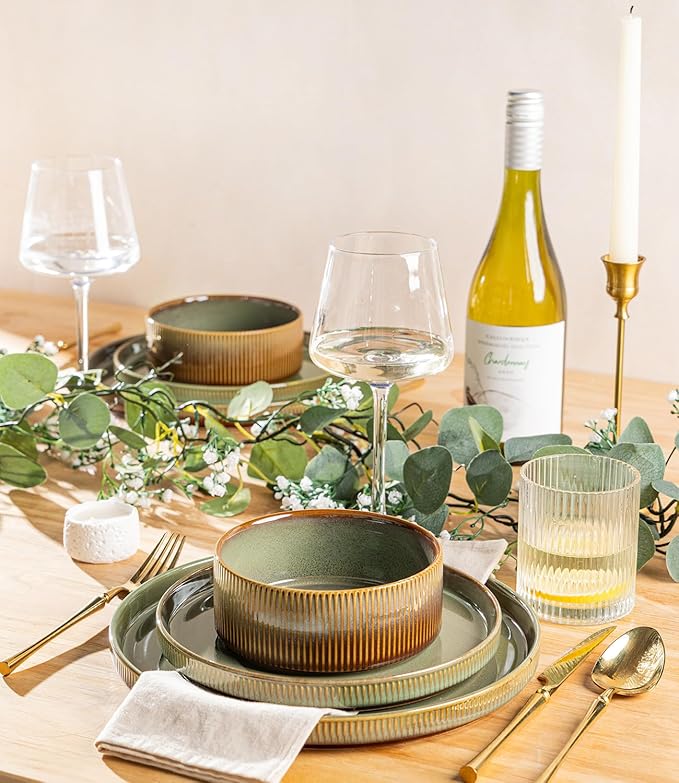 Ceramic Dinnerware Set for 4, 12-Piece Plates and Bowls Set | Lightweight